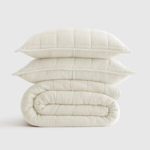 NWT QUINCE Organic Airy Gauze Box Quilt Set Full/Queen Ivory 6950